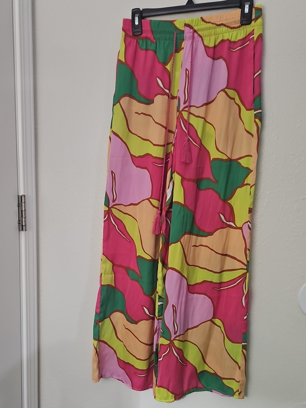 NWT C&C California Wide Leg Pants Small Tropical Floral Tassel Beach Resortwear